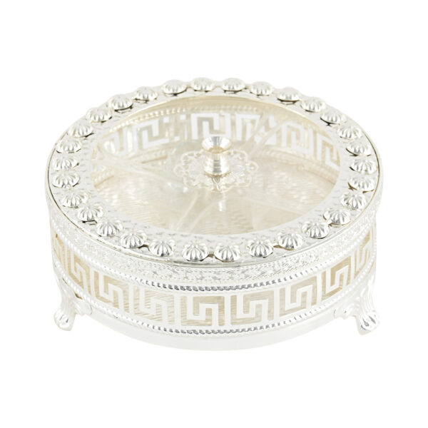Golden Greek Border German Silver Dry Fruit Box with Transparent Lid