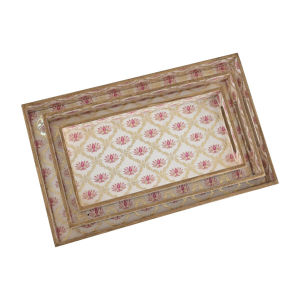 Set of 3 Wooden Serving Trays – MDF Enamel Décor Trays with Elegant Golden Motifs for Kitchen, Dining & Gifting